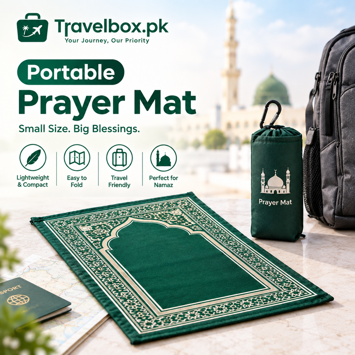 Portable Prayer Mat – Travel & Pocket Size | Travelbox.pk