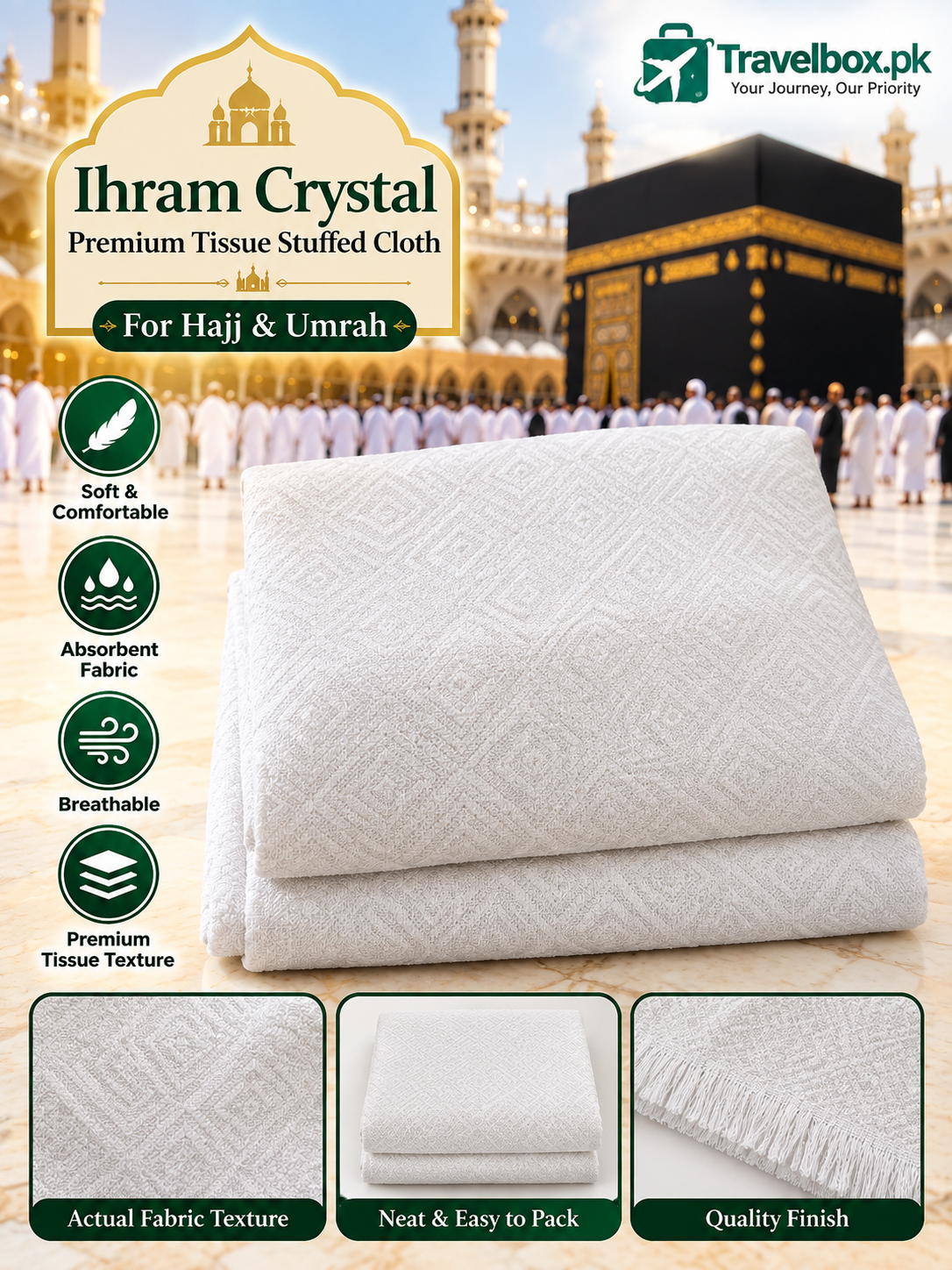 Ihram Crystal – Premium Tissue Ihram for Men for Hajj & Umrah