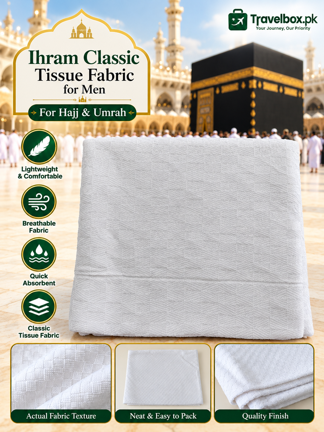Ihram Classic – Tissue Fabric Ihram for Men for Hajj & Umrah
